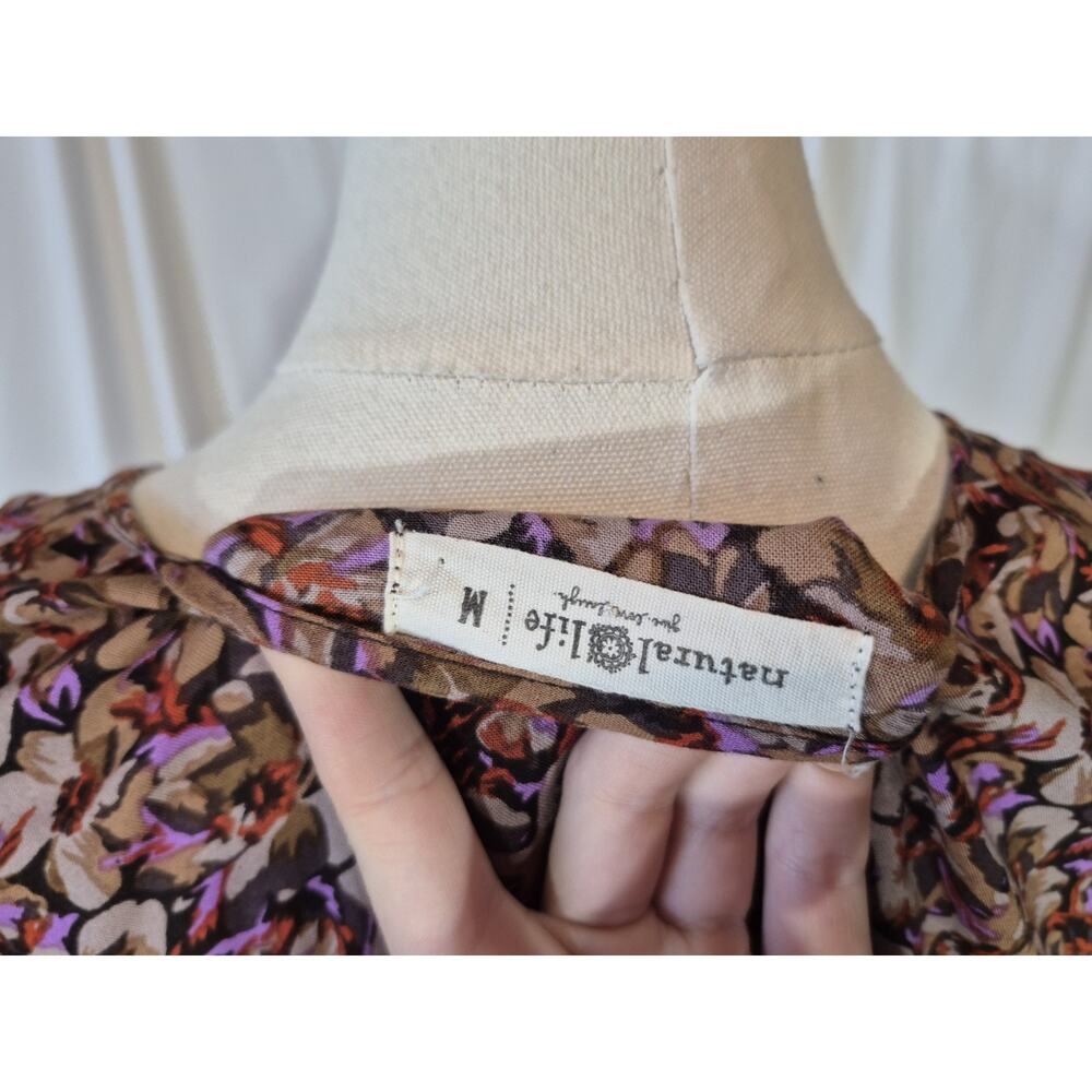 Natural Life Boho Prairie Floral Tiered Purple Brown Maxi Dress Medium - Picture 12 of 12